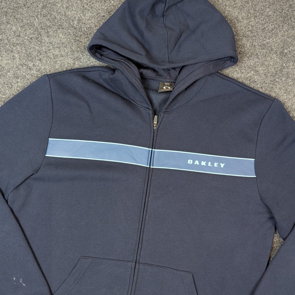 Oakley 2XL Mens Full Zip Hoodie Navy Blue Chest Stripe Logo Regular Fit